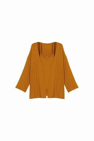 CONJ TWIN SET CARDIGAN E REG TRICO VISC TERRACOTA