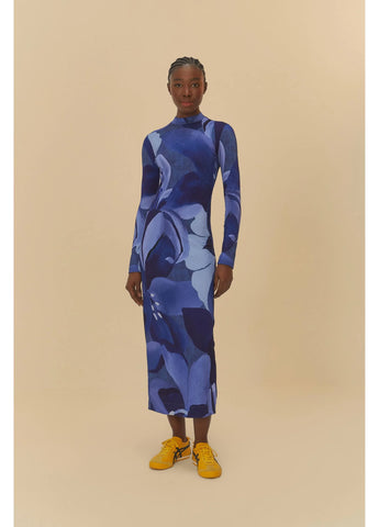VESTIDO MIDI ML AQUARELA FLORAL AZUL
