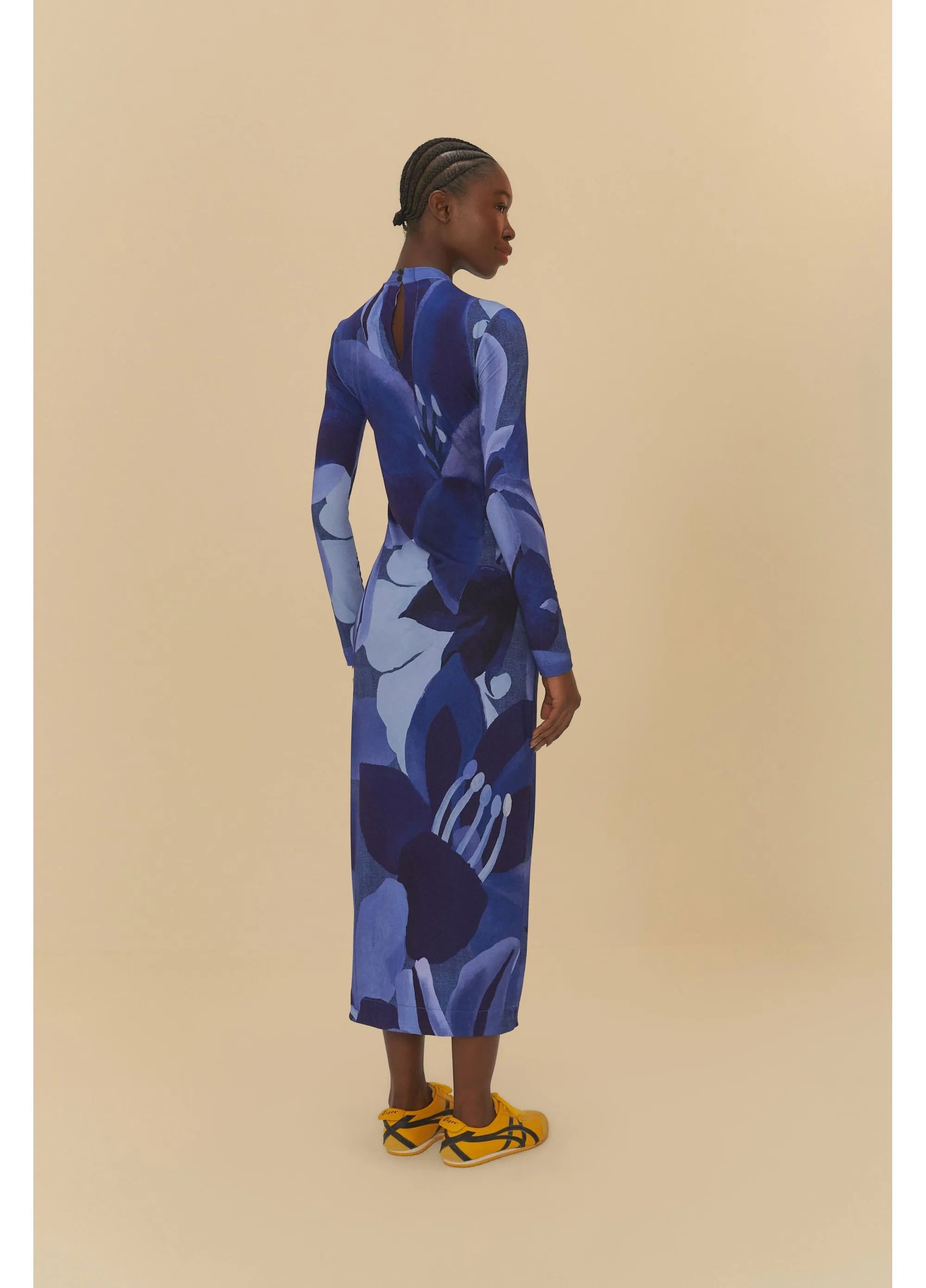 VESTIDO MIDI ML AQUARELA FLORAL AZUL