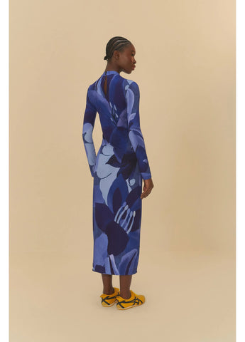 VESTIDO MIDI ML AQUARELA FLORAL AZUL