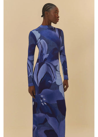 VESTIDO MIDI ML AQUARELA FLORAL AZUL