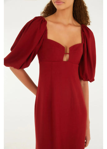VESTIDO RETO MANGAS FARM VERMELHO ESCURO