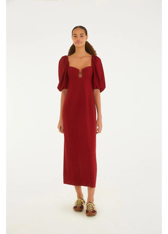 VESTIDO RETO MANGAS FARM VERMELHO ESCURO