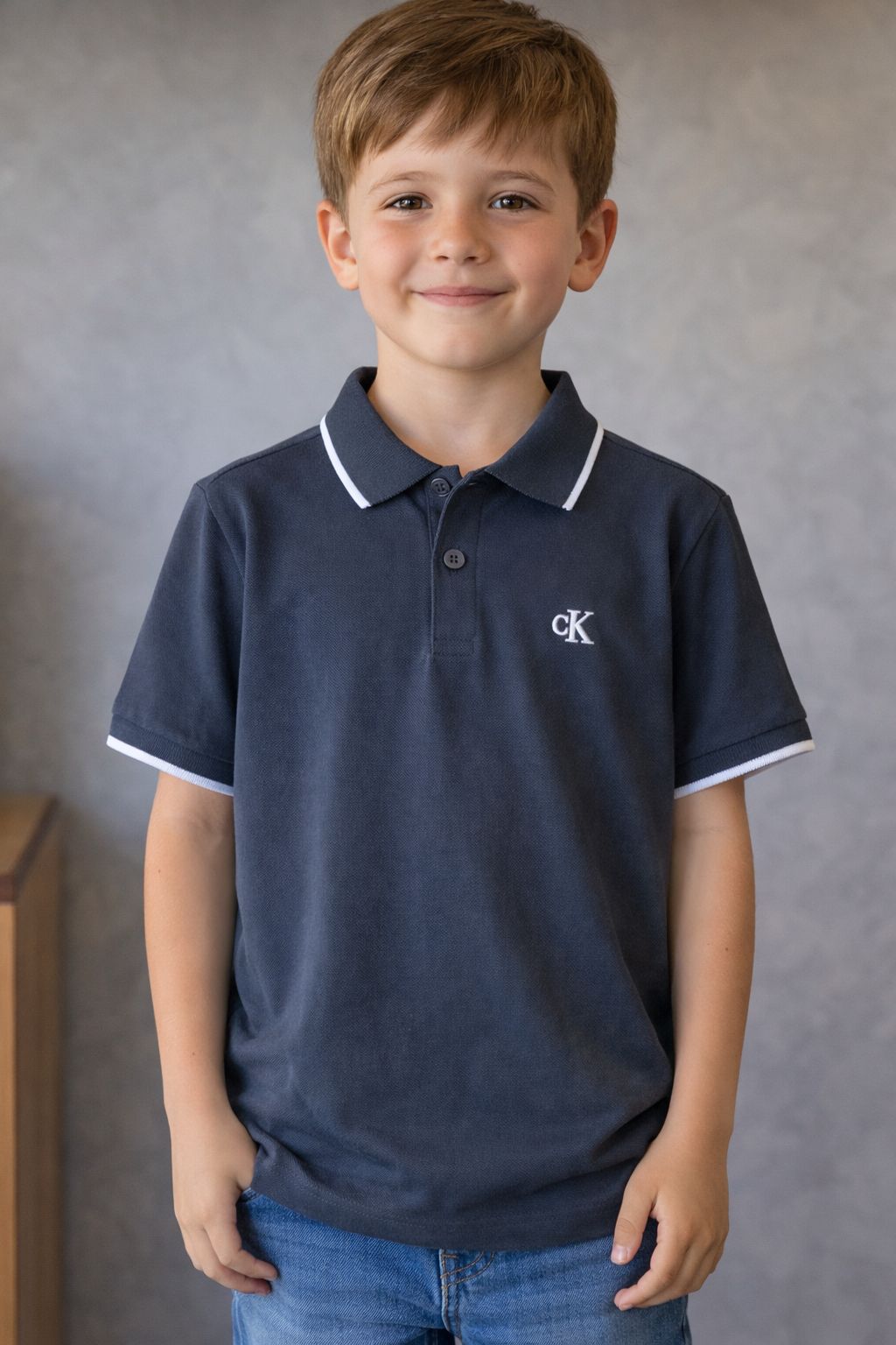 POLO CKJ KIDS MAS MC FRISO CK BORDADO PRETO