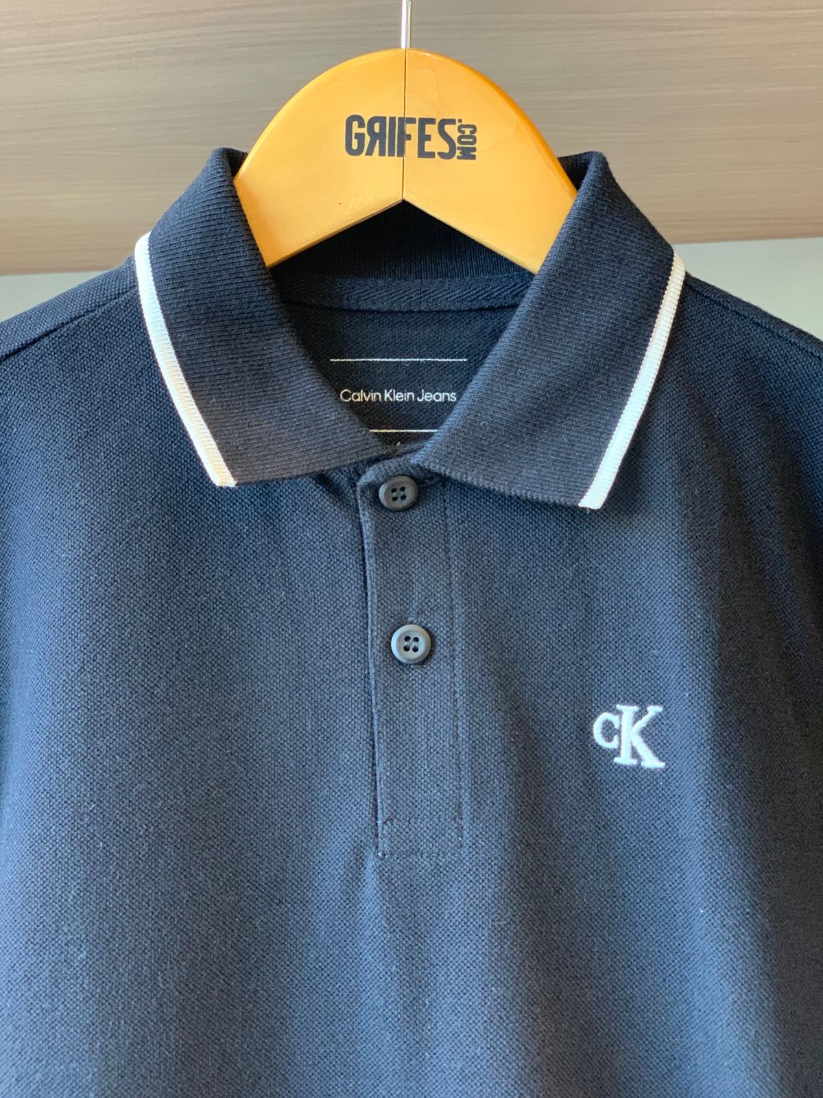 POLO CKJ KIDS MAS MC FRISO CK BORDADO PRETO