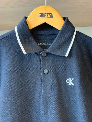 POLO CKJ KIDS MAS MC FRISO CK BORDADO PRETO