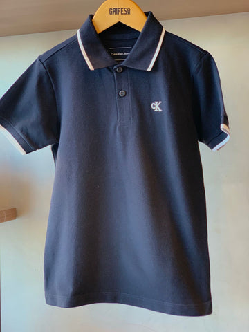 POLO CKJ KIDS MAS MC FRISO CK BORDADO PRETO