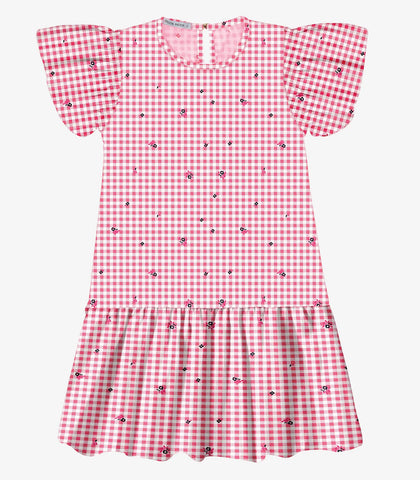 VESTIDO MC POPELINE XADREZ ROSA