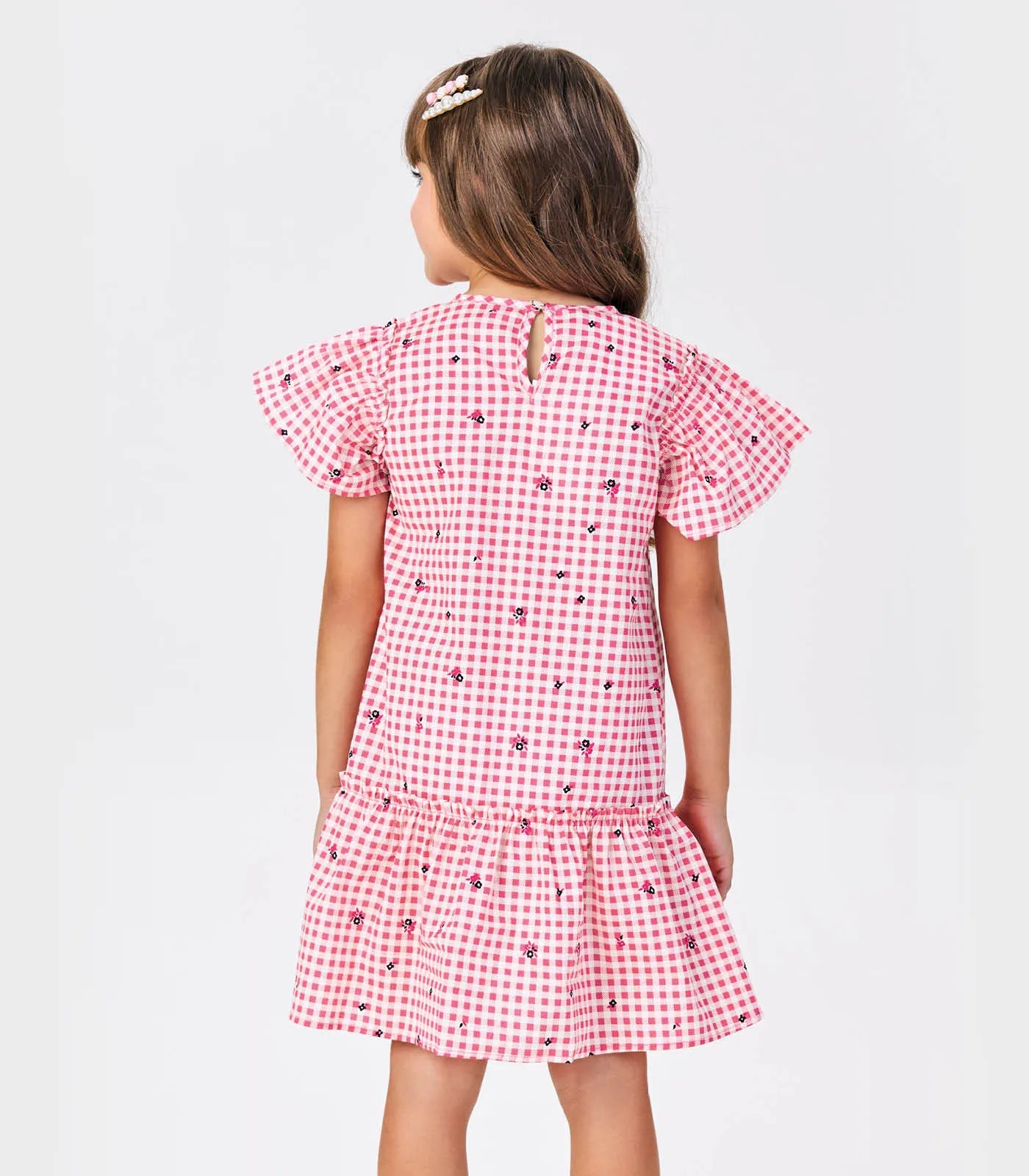 VESTIDO MC POPELINE XADREZ ROSA