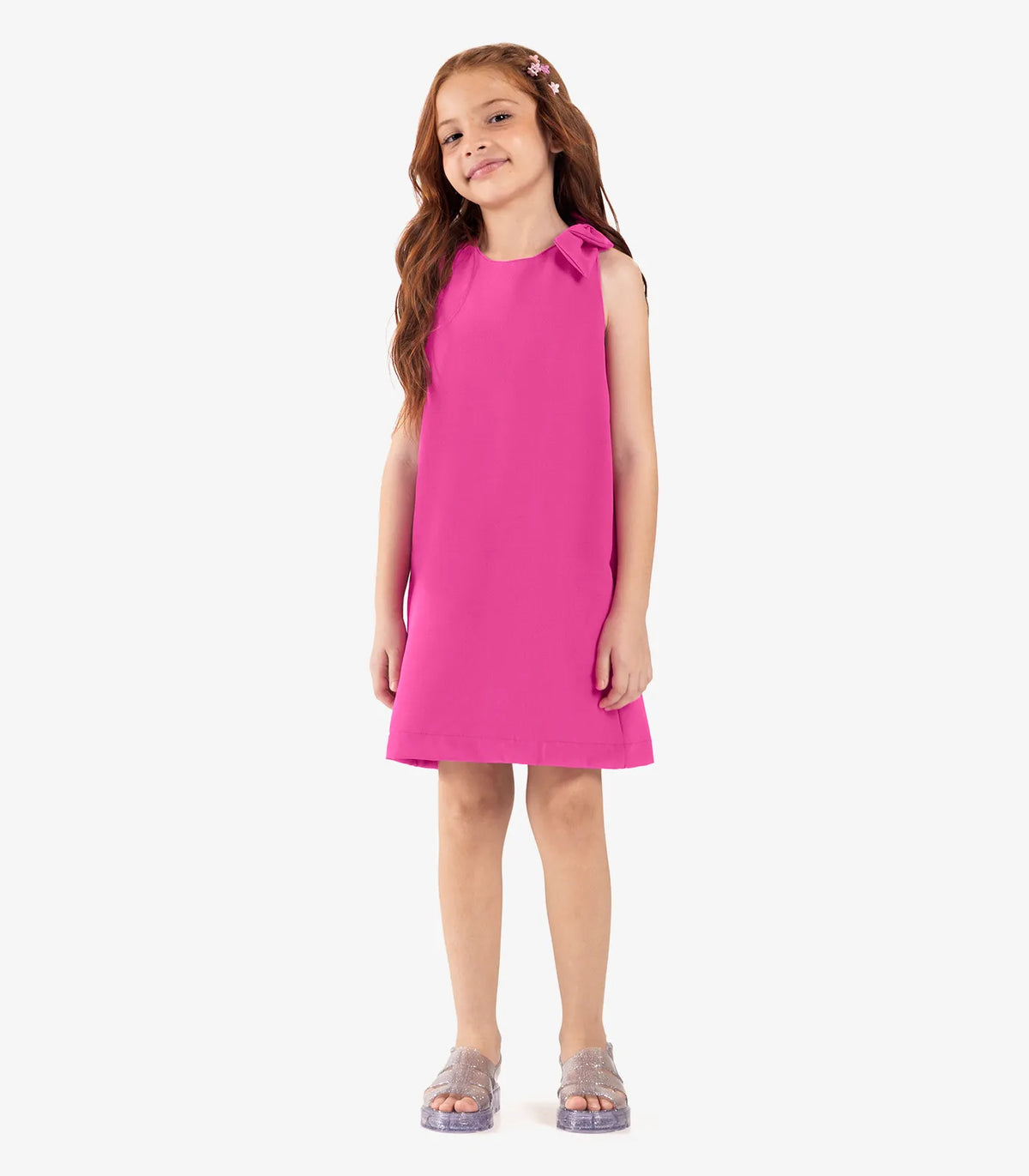VESTIDO CREPE LIGHT DET LACO OMBRO ROSA