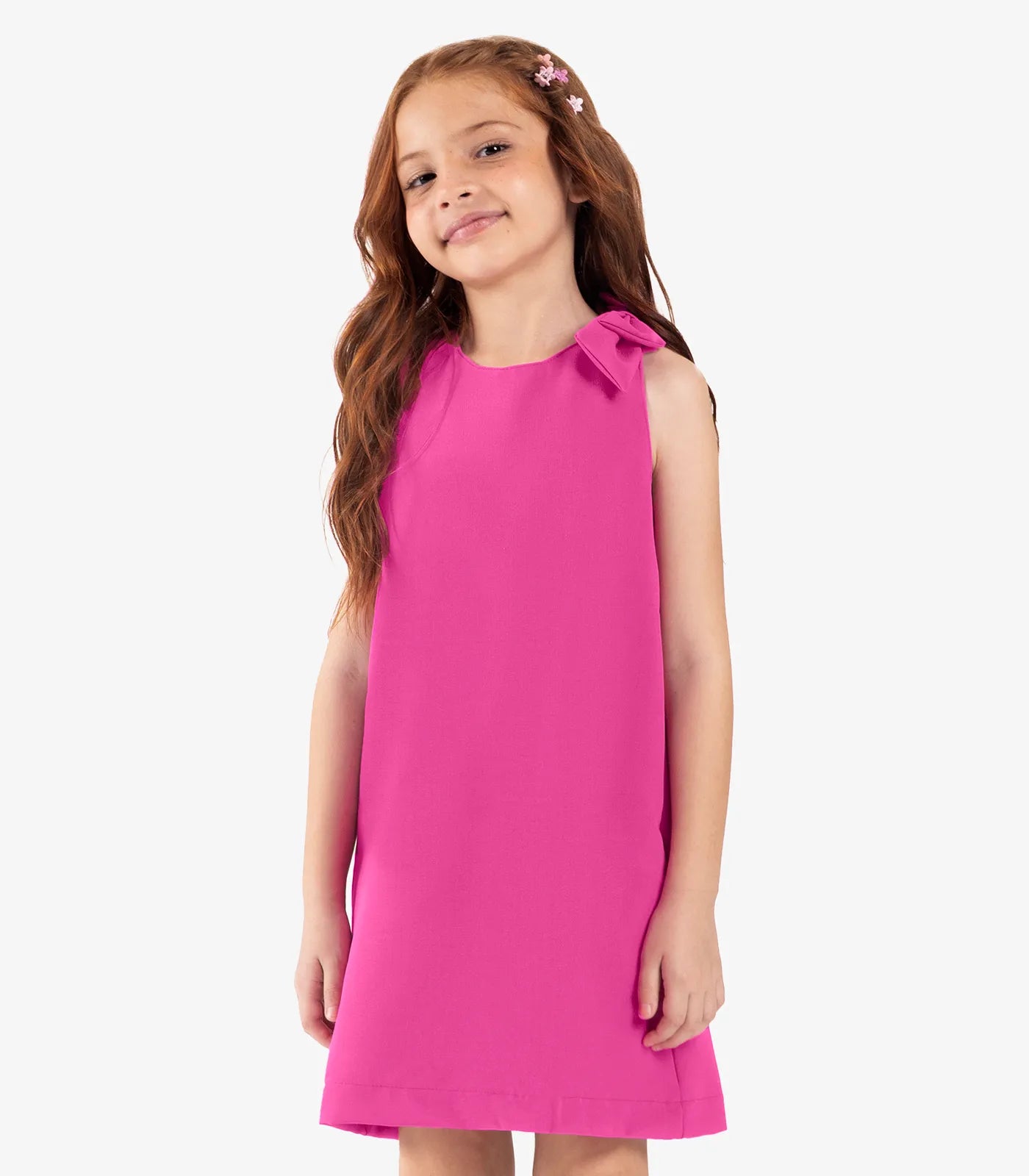 VESTIDO CREPE LIGHT DET LACO OMBRO ROSA