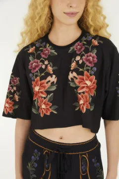 TSHIRT CROPPED FLORAL BELLE FARM PRETO