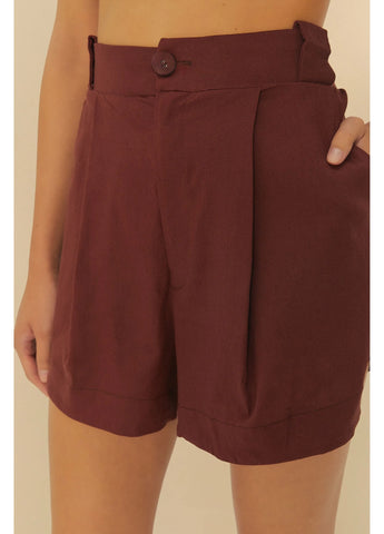 SHORT FEM PREGAS BOLSO LATERAL MARROM