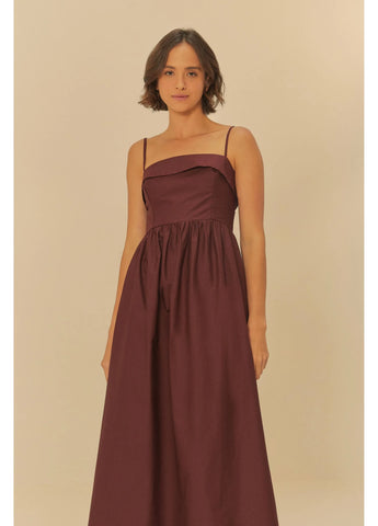 VESTIDO ALCINHAS LONGO FARM MARROM