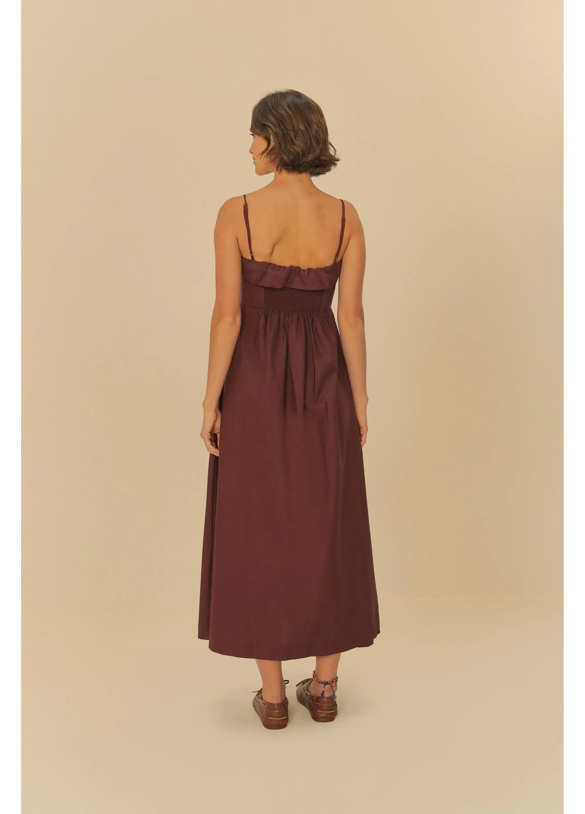 VESTIDO ALCINHAS LONGO FARM MARROM