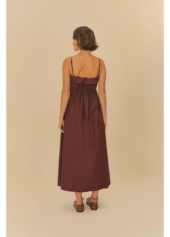 VESTIDO ALCINHAS LONGO FARM MARROM