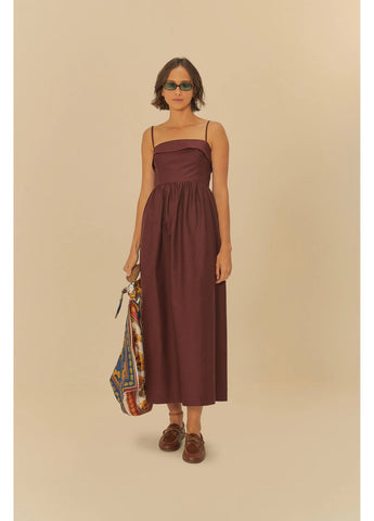 VESTIDO ALCINHAS LONGO FARM MARROM