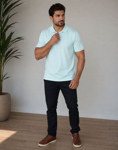 POLO MAS MC ESSENCIAL SLIM OGOCHI VERDE AGUA 6008