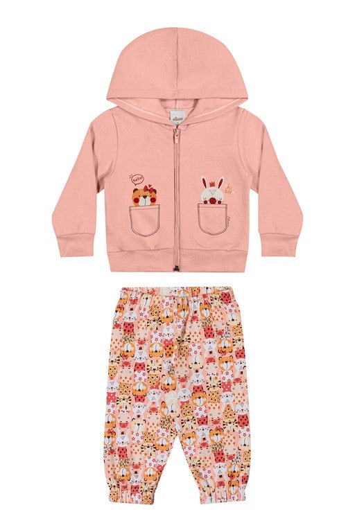 CONJ FEM JAQUETA E CALCA MLT FELPADO ROSA CLARO