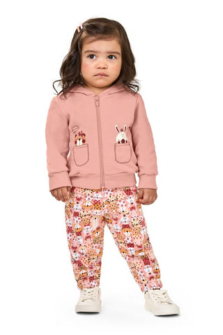 CONJ FEM JAQUETA E CALCA MLT FELPADO ROSA CLARO