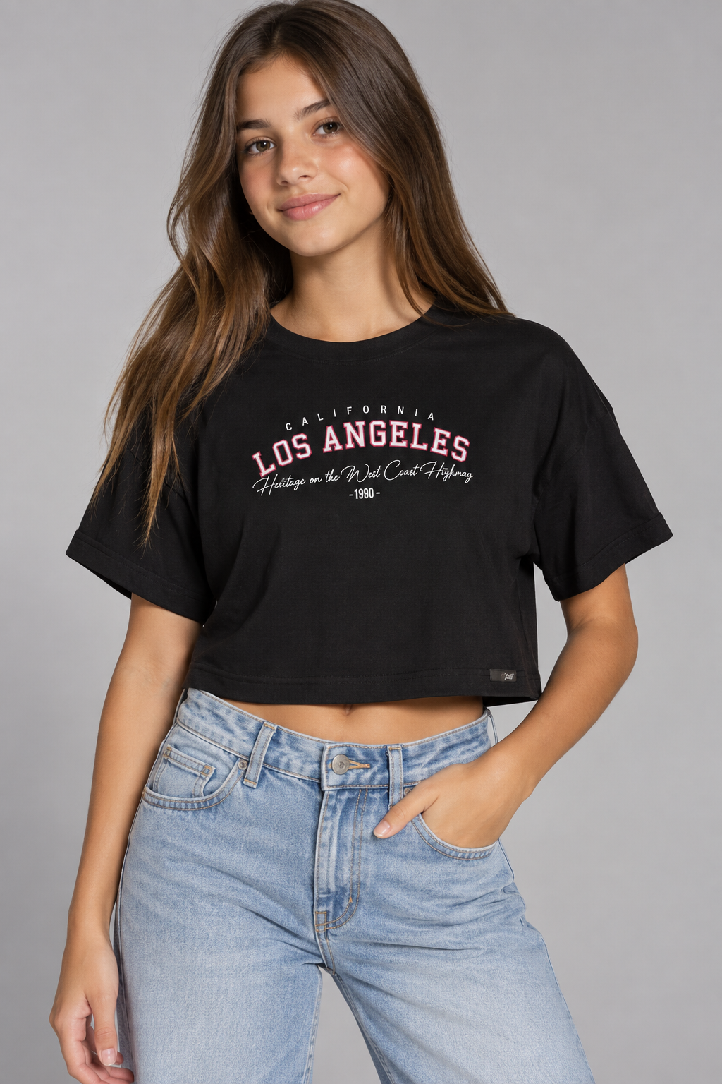 BLUSA FEM JUV MC EST LOS ANGELES PRETO