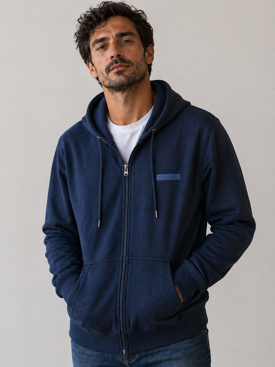 MOLETOM MAS ABERTO ZIP E CAP AEROPOSTALE MARINHO