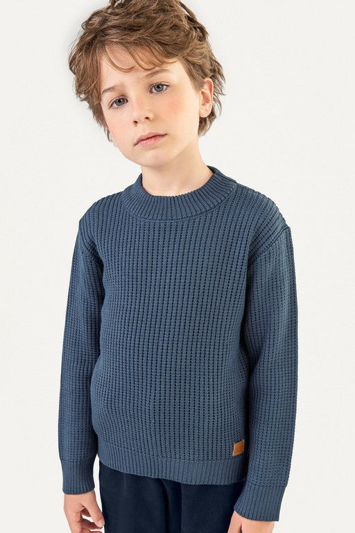 SUETER MASC EM TRICO AZUL