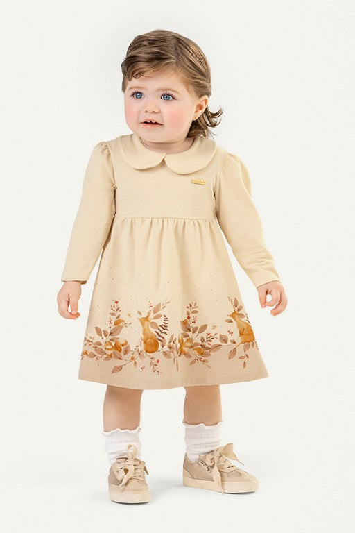 VESTIDO ML COTTON EST E STRASS BARRA BEGE