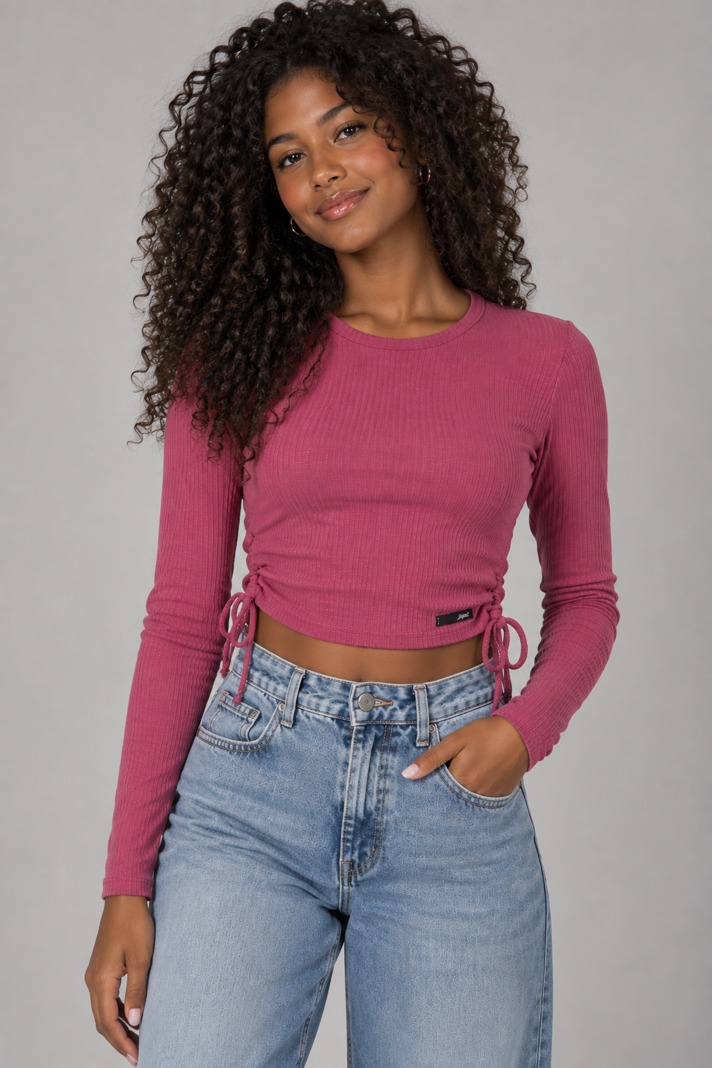 BLUSA FEM JUV ML RIB CANEL ABERT LAT ROSA