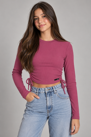 BLUSA FEM JUV ML RIB CANEL ABERT LAT ROSA