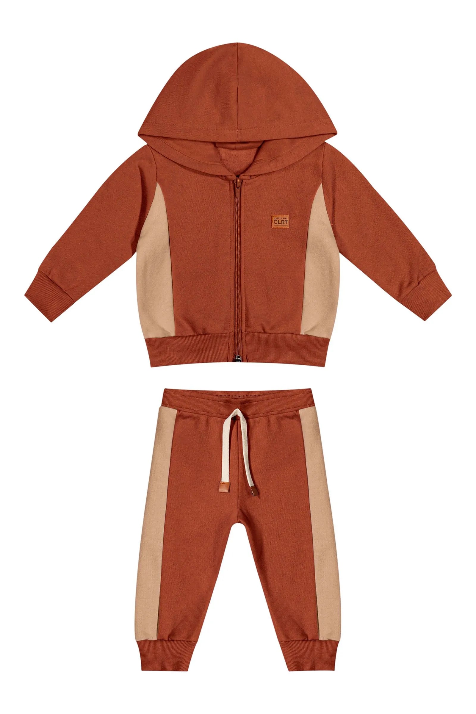 CONJ MAS JAQ ZIP CAPUZ E CALCA MLT FELP TERRACOTA