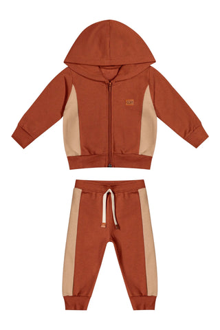 CONJ MAS JAQ ZIP CAPUZ E CALCA MLT FELP TERRACOTA