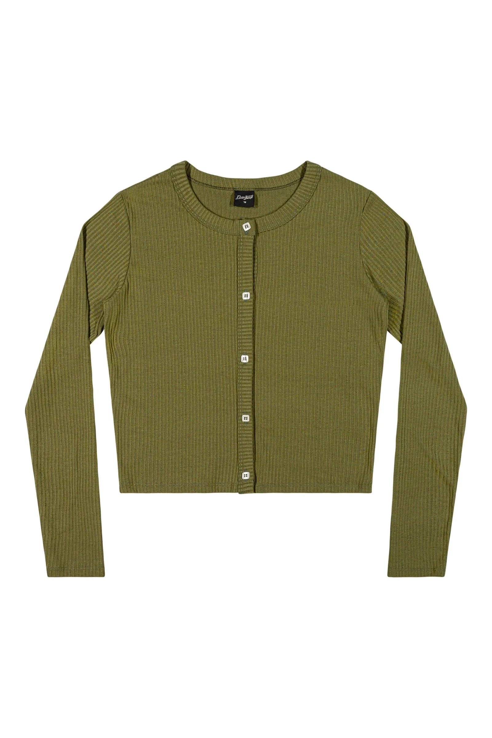 CARDIGAN FEM JUV CURTO RIB CANELADA MILITAR