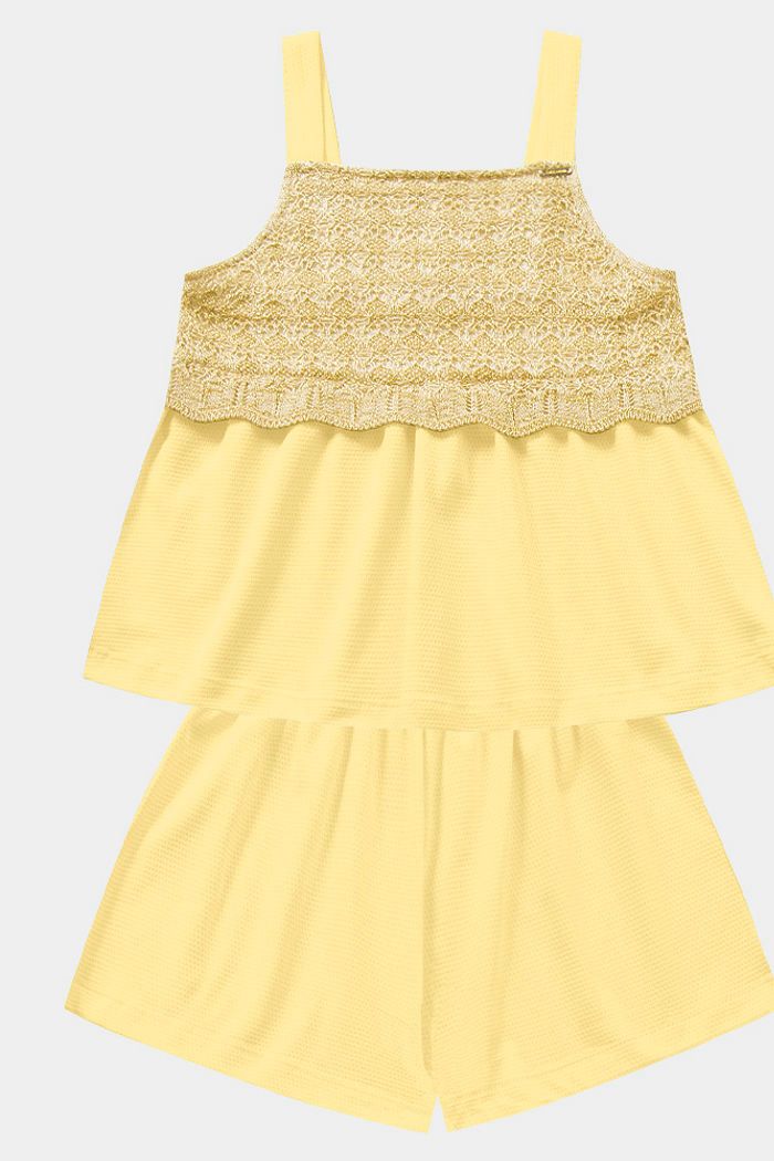CONJ FEM BATA DET TRICO E SHORT M FAVO AMARELO