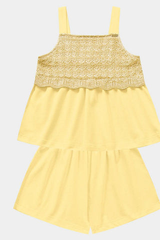CONJ FEM BATA DET TRICO E SHORT M FAVO AMARELO