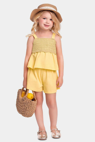 CONJ FEM BATA DET TRICO E SHORT M FAVO AMARELO