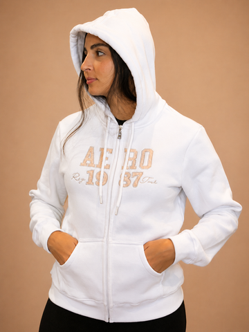 MOLETOM FEM ZIP E CAP ABERTO AEROPOSTALE BRANCO