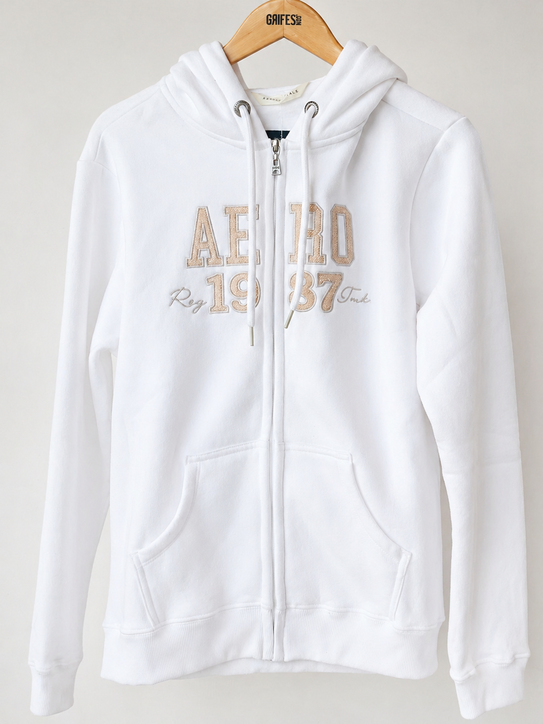 MOLETOM FEM ZIP E CAP ABERTO AEROPOSTALE BRANCO