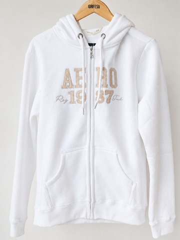 MOLETOM FEM ZIP E CAP ABERTO AEROPOSTALE BRANCO