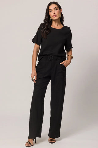 BLUSA FEM MC EM PLANO LINEN PRETO