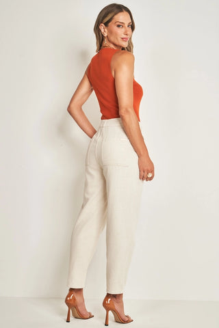 BLUSA FEM SEM MANGA EM TRICOT CONHAQUE