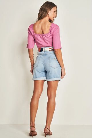 BLUSA FEM MC EM PLANO VISCOLINHO ROSA AZALEIA