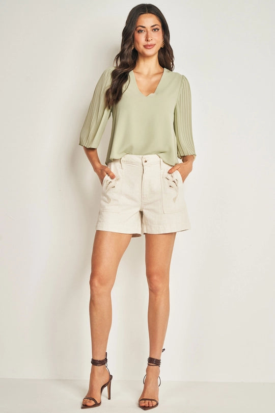 BLUSA FEM MANGA 3/4 PLANO CHIFFON SOFT VERDE CHA