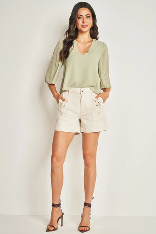 BLUSA FEM MANGA 3/4 PLANO CHIFFON SOFT VERDE CHA