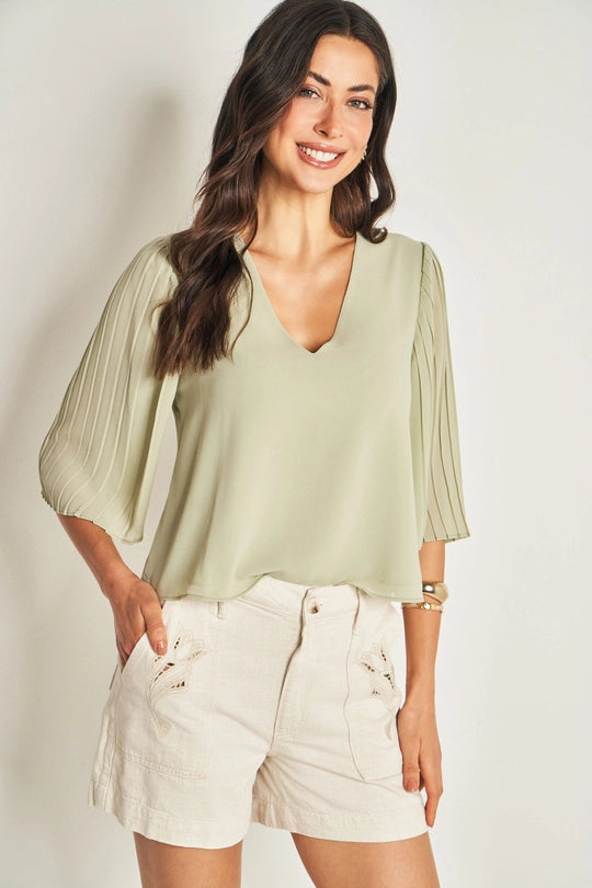 BLUSA FEM MANGA 3/4 PLANO CHIFFON SOFT VERDE CHA