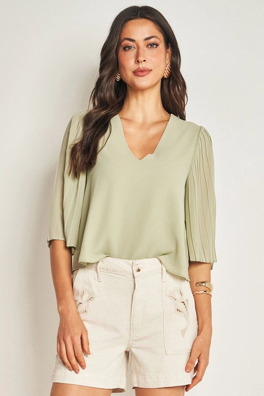BLUSA FEM MANGA 3/4 PLANO CHIFFON SOFT VERDE CHA