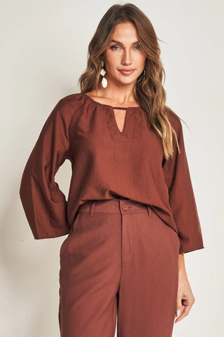 BLUSA FEM MANGA 7/8 EM PLANO VISCOFLOW CAFE