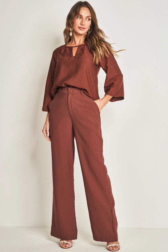 BLUSA FEM MANGA 7/8 EM PLANO VISCOFLOW CAFE