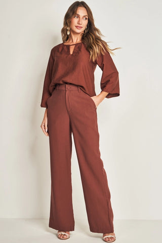 BLUSA FEM MANGA 7/8 EM PLANO VISCOFLOW CAFE