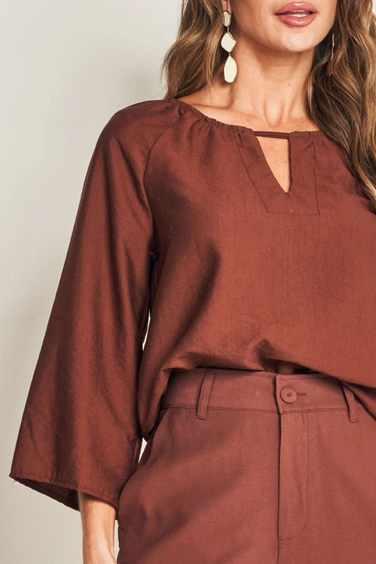 BLUSA FEM MANGA 7/8 EM PLANO VISCOFLOW CAFE